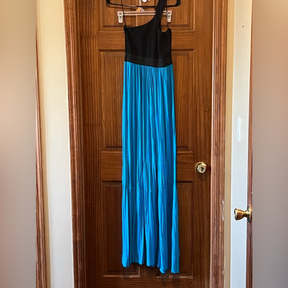 Venus asymmetrical neckline, block colored maxi dress